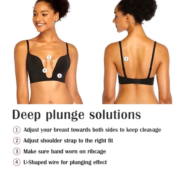 DotVol 34D Deep Plunge Bra Convertible Push Up Low Cut Seamless Wireless Bra - Picture 3 of 5